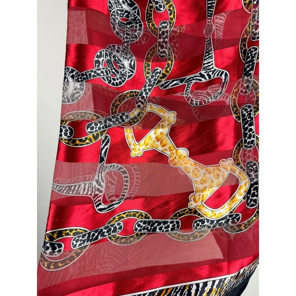 Red‎ Black Equestrian Chain Horse Bit Animal Print Square Scarf Neckerchief